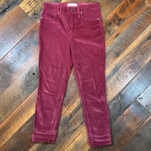 Madewell 10" High-Rise Skinny Jeans Stretch Velvet Dusty Burgundy Women’s 26 - Picture 3 of 9